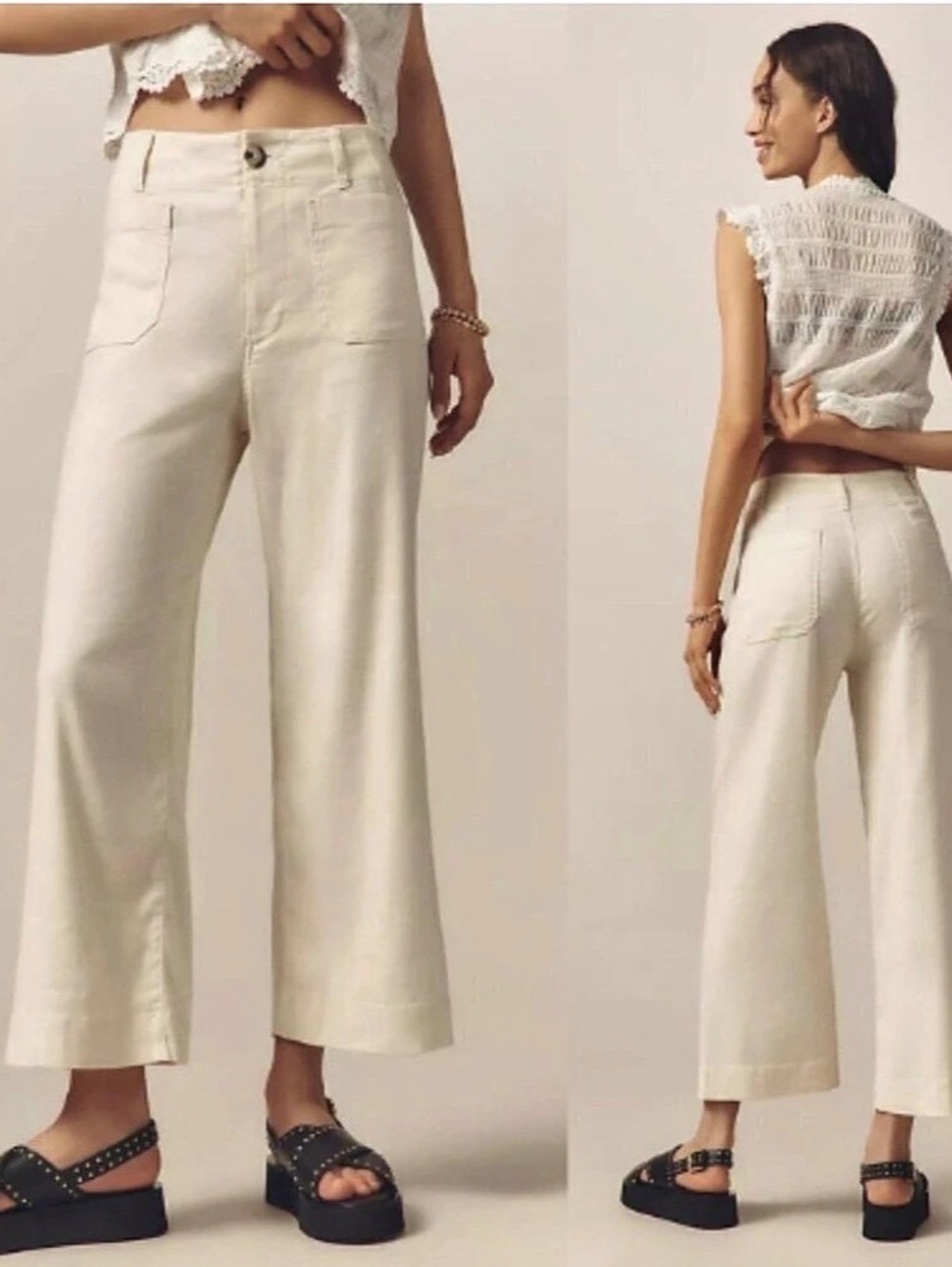 Maeve The Colette Crop Wide-Leg Pants Cream Waist 29